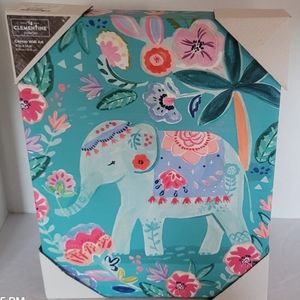 Clementine Elephant Floral Canvas Wall Art 11" X 14" NEW